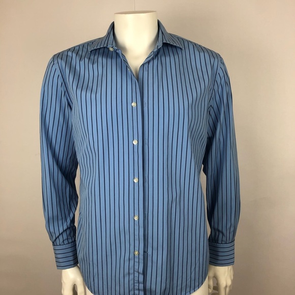 Express Design Studio Men’s Dress Shirt Blue Stripe Classic Fit Size M 15-15.5 - Picture 13 of 13